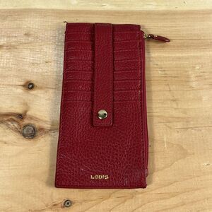 Lodi’s Women’s Credit Card Stacker Wallet Slim Red Pebbled Leather 8 Card Pocket